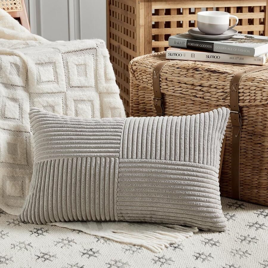 FDTERN 1 stuk neutraal grijze kussenhoes 40x60 cm zachte corduroy kussenhoezen kussenhoes decoratieve kussenhoes bankkussen decoratief kussen boho decoratie voor bank slaapkamer woonkamer balkon (zonder kussenvulling)