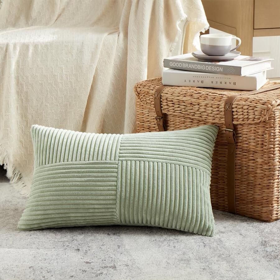 FDTERN 1 stuk Saliegroene kussenhoes 40x80 cm Zachte corduroy kussenhoezen Kussenhoes Decoratieve kussenhoes Bankkussen Decoratief kussen Boho Decoratie voor bank Slaapkamer Woonkamer Balkon (Zonder kussenvulling)