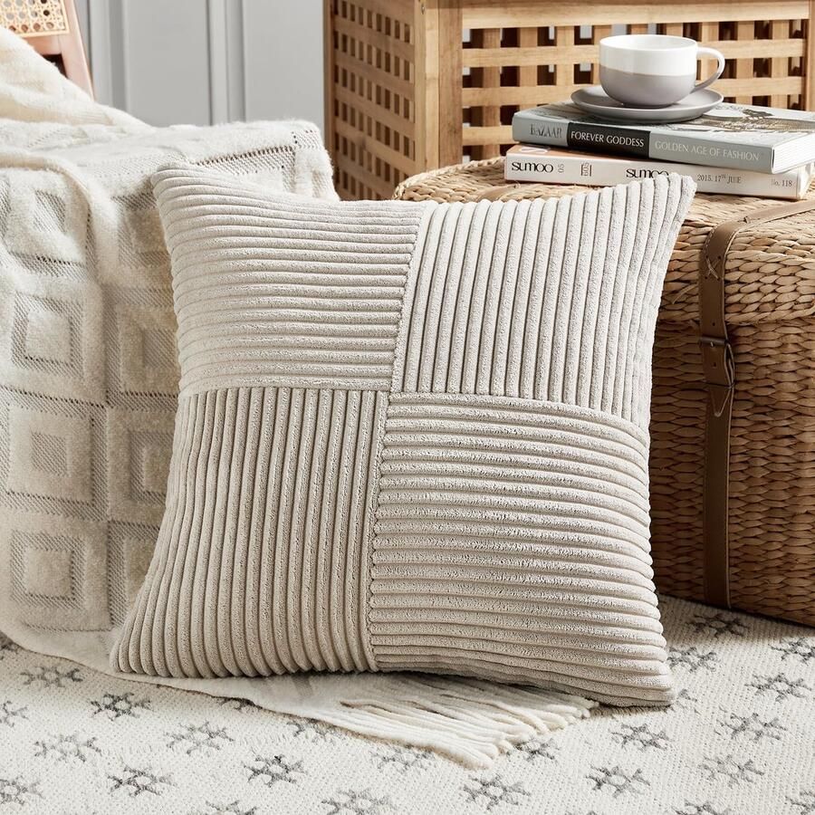 FDTERN 1 stuk taupe kussenhoes 65 x 65 cm zachte corduroy kussenhoezen kussenhoes decoratieve kussenhoes bankkussen decoratief kussen boho decoratie voor bank slaapkamer woonkamer balkon (zonder kussenvulling)