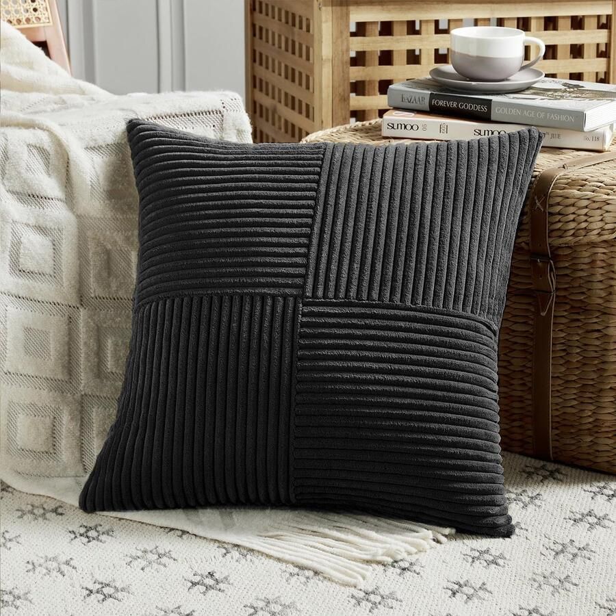 FDTERN 1 stuk zwarte kussenhoes 70 x 70 cm zachte corduroy kussenhoezen kussenhoes decoratieve kussenhoes bankkussen decoratief kussen boho decoratie voor bank slaapkamer woonkamer balkon (zonder kussenvulling)