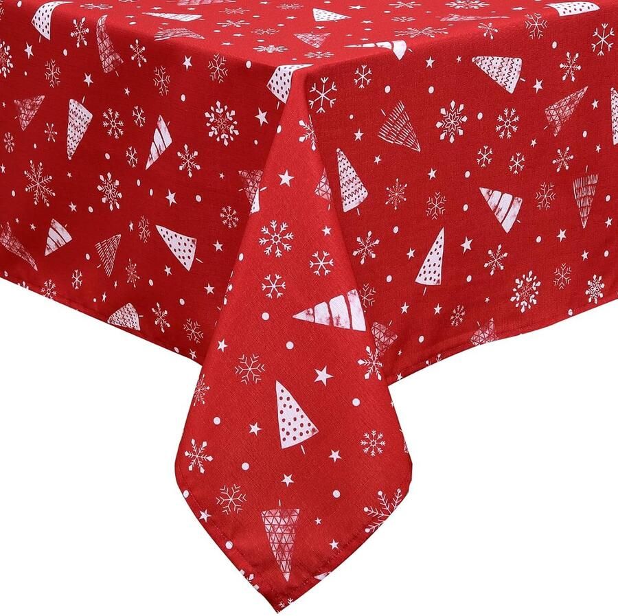 Feestelijk kersttafelkleed rood met sneeuwvlokken 1 stuk 54 x 79 inch 100% polyester