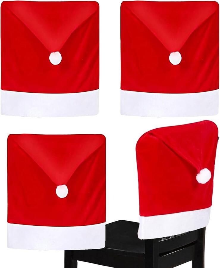 Feestelijke Rode Stoelhoezen Set voor Kerstmis 4 Stuks