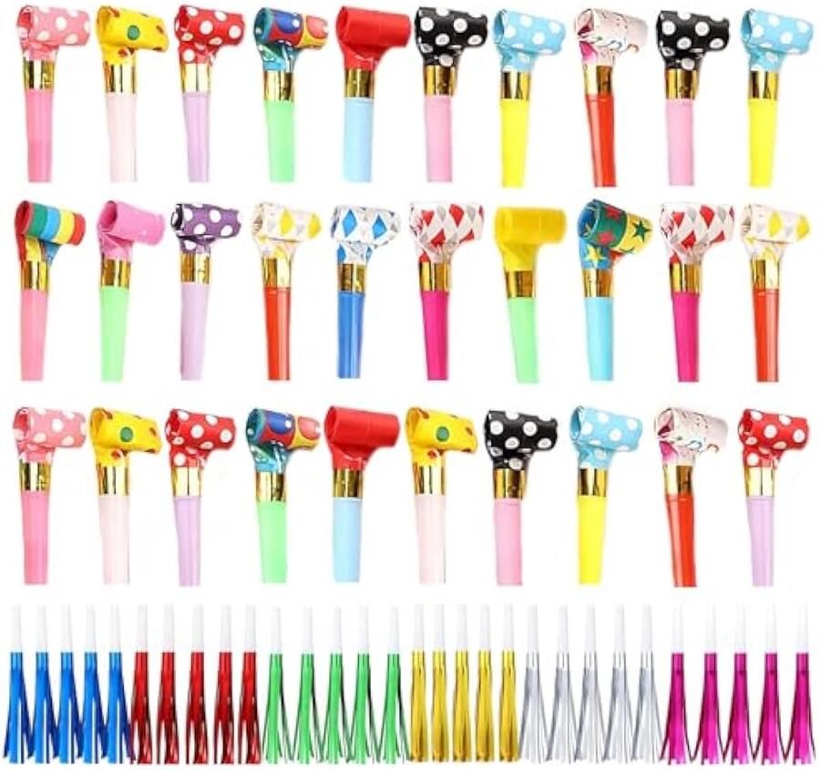 Feestfluitjes – Pak van 60 Leuke en Kleurrijke Partij Lawaaimakers Perfect voor Verjaardagsfeestjes Voetbalwedstrijden en Meer