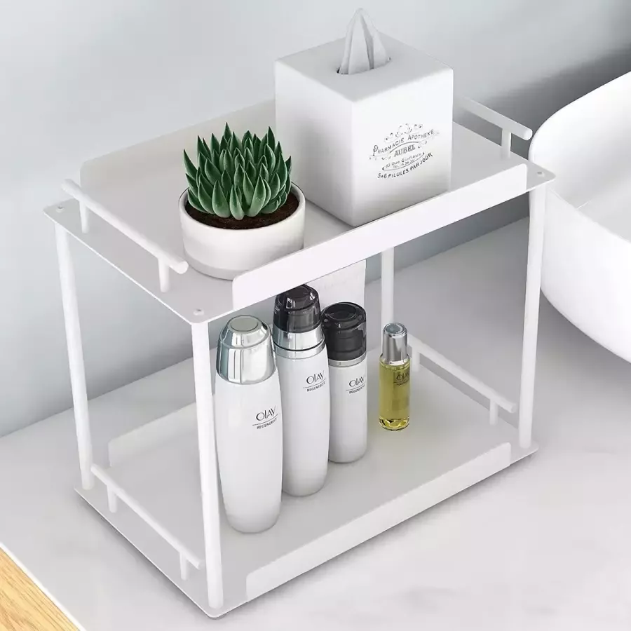 FEILERN Keukenrek met 2 dieren organizer werkblad badkamerorganizer cosmetica-organizer houder keukenkruidenrek voor badkamer keuken woonkamer slaapkamer make-uptafel wit