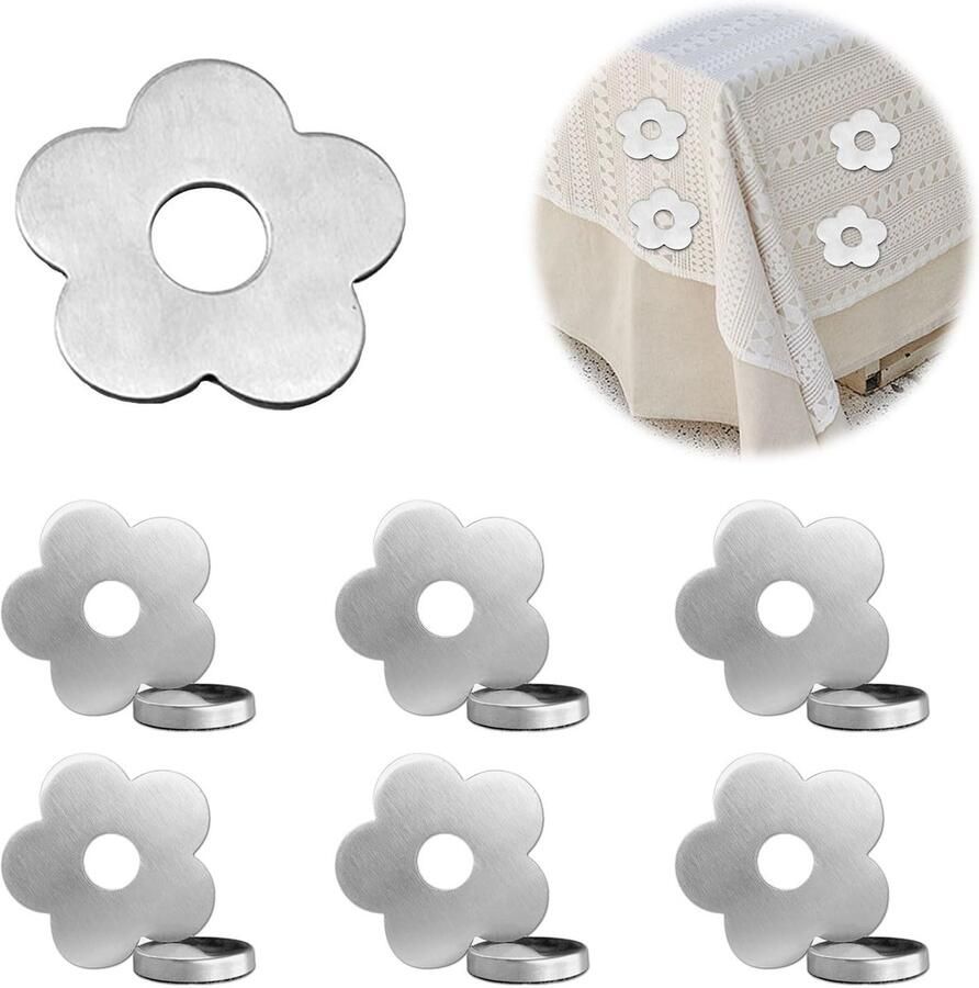 Feliciay 6 stuks magnetische tafelkleedgewichten voor gebruik buitenshuis roestvrijstalen magneten koelkast voor magneetbord tafelkleedhouder voor tuinpicknick feestkeuken en restaurant (bloem)