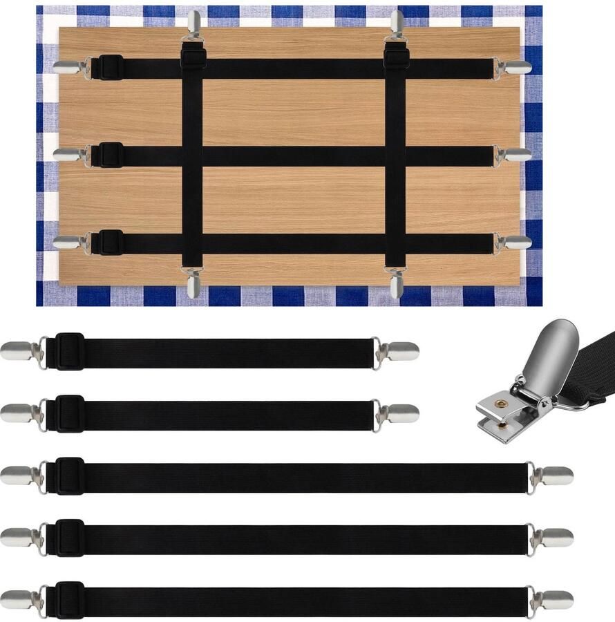 Feliciay Set van 5 tafelkleedklemmen voor buitentafels buitentafelklemmen verstelbare elasticiteit tafelkleedklemmen voor tuintafel restaurant familie eettafel buiten