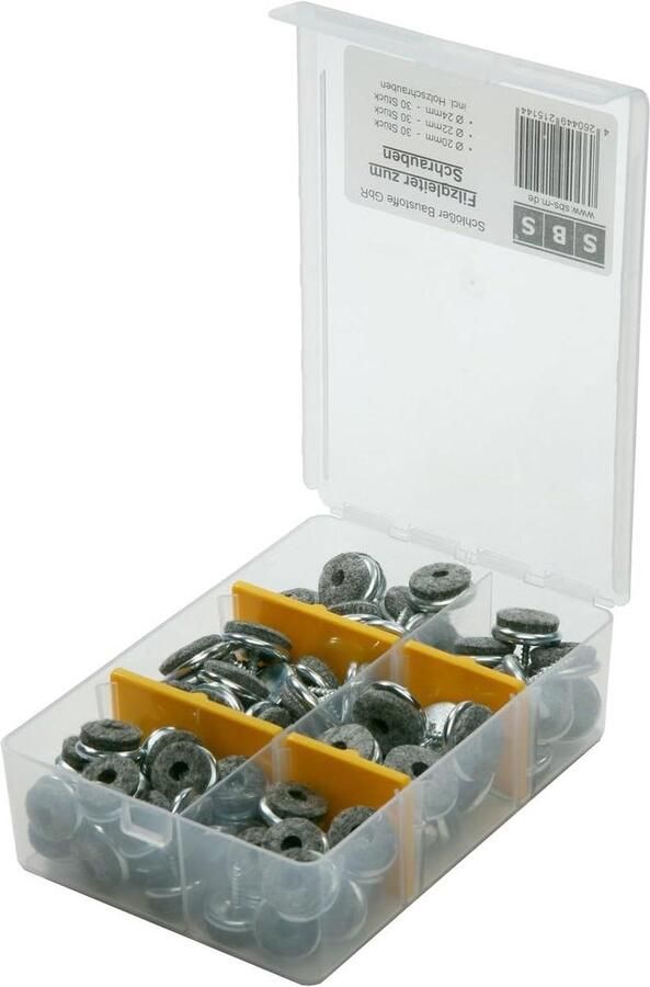 Felt furniture glides set 90 pieces 20 mm 22 mm 24 mm screwing assortment box iron nickel-plated