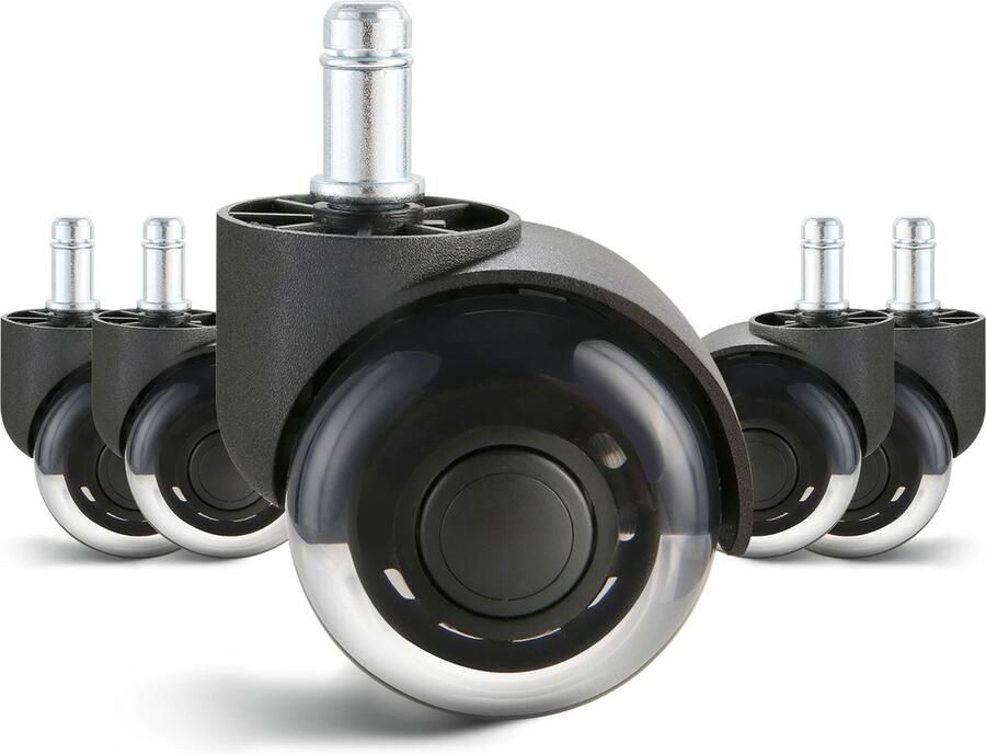 FIBILA Bureaustoel Wielen Set Stoelwielen Vervanging Gaming Chair Wielen Zwenkwielen Voor Houten Vloeren & Tapijt Dubbele 50 mm Kogellagers Stil Krasvrij & Duurzaam Eenvoudige Installatie