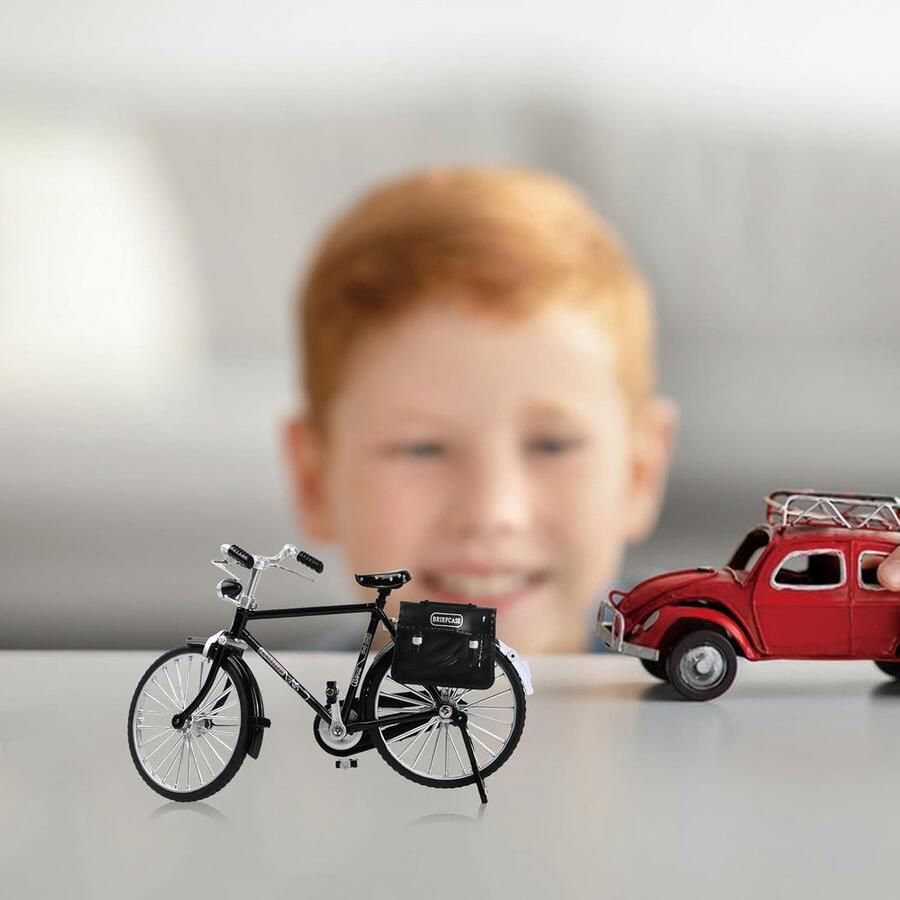 Fiets model ornament vingerfiets model fiets miniatuur decoratie DIY 1:10 fiets model voor collecties boekenkast decoratie (zwart)