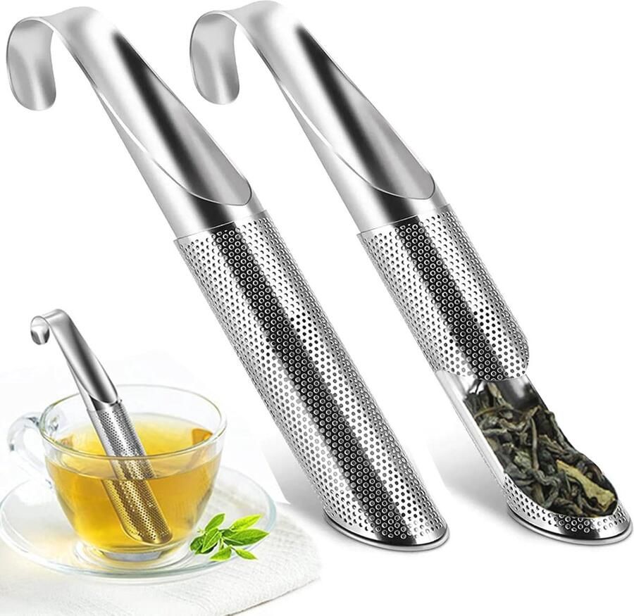 Fijnmazige theezeef 2 stuks van roestvrij staal met haakgreep Theefilters voor thee koffie en specerijen
