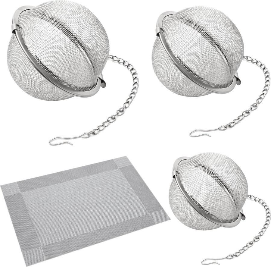 Fijnmazige Theezeefjes Set van 3 RVS Theefilters met Ketting voor Losse Thee Specerijen en Kruid