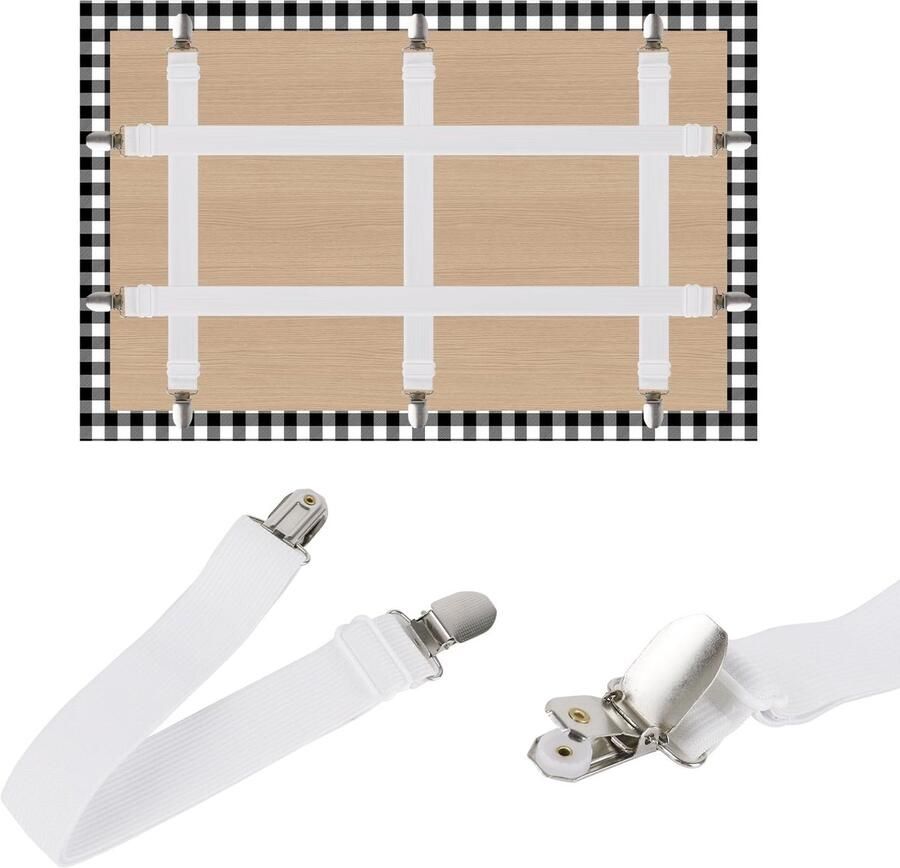 Filltown tafelkleedklemmen voor buiten 5-pack verborgen riem verstelbare elastische tafelkleedklemmen 2 maten tafelkleedklemmen voor dikke tafels picknicktafels voor buiten wit