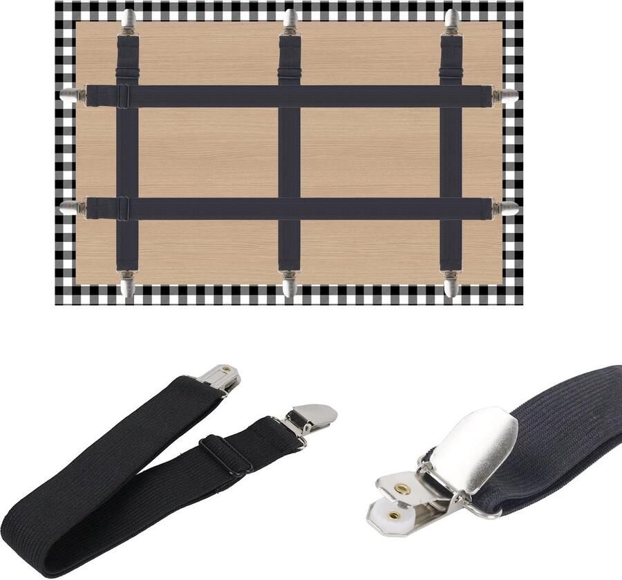 Filltown tafelkleedklemmen voor buiten 5-pack verborgen riem verstelbare elastische tafelkleedklemmen 2 maten tafelkleedklemmen voor dikke tafels picknicktafels voor buiten zwart