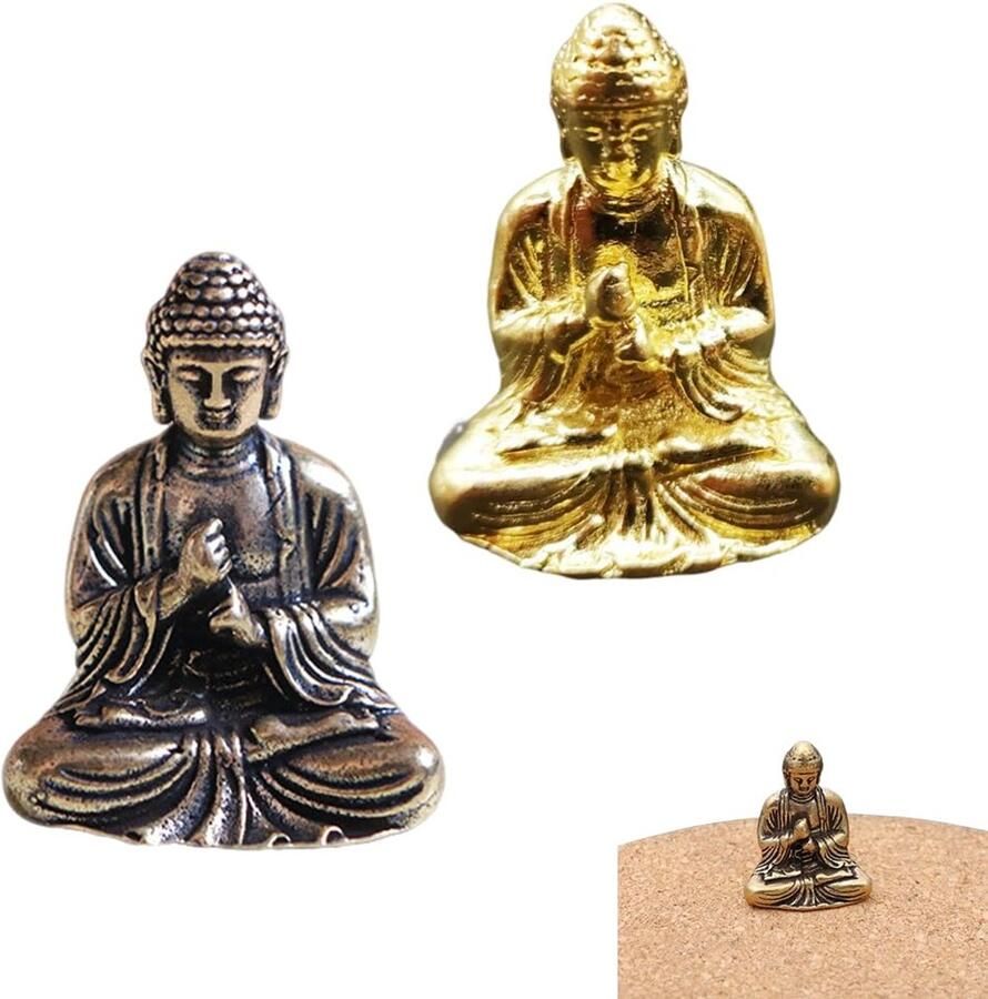 FIMWOLZ Mini draagbare vintage messing Boeddhabeeldje zittend Boeddhabeeldje sculptuur thuiskantoor bureau decoratief ornament speelgoed cadeau zwart (2)