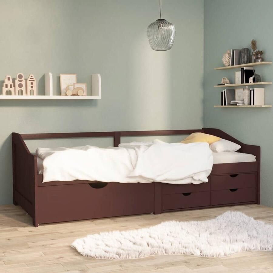 FIONERA Bedbank 3-zits met lades grenenhout donkerbruin 90x200 cm