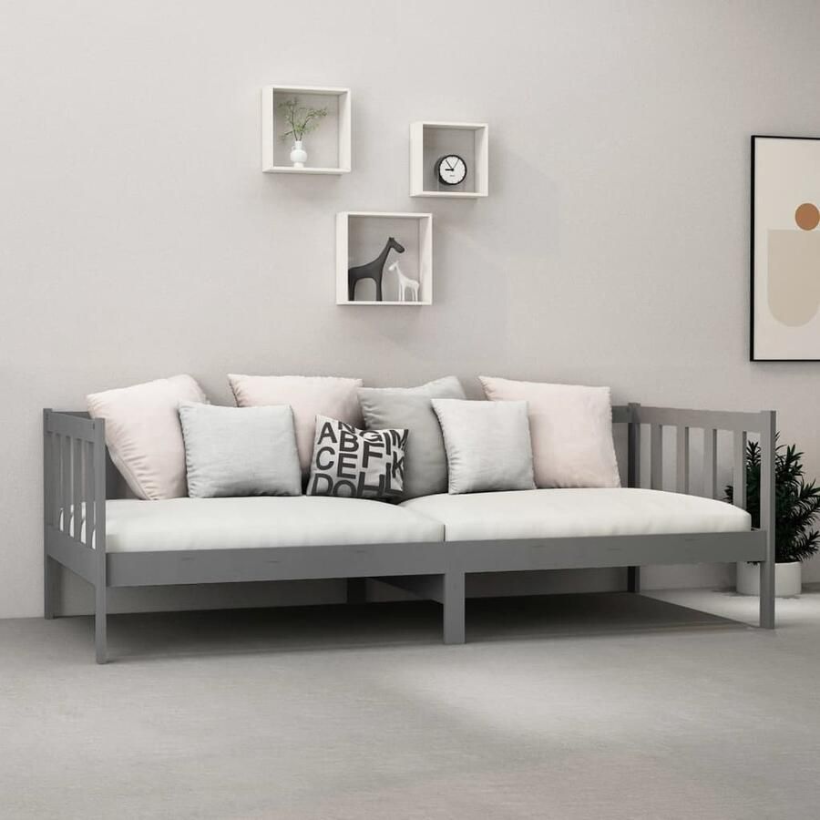 FIONERA Bedbank massief grenenhout grijs 90x200 cm