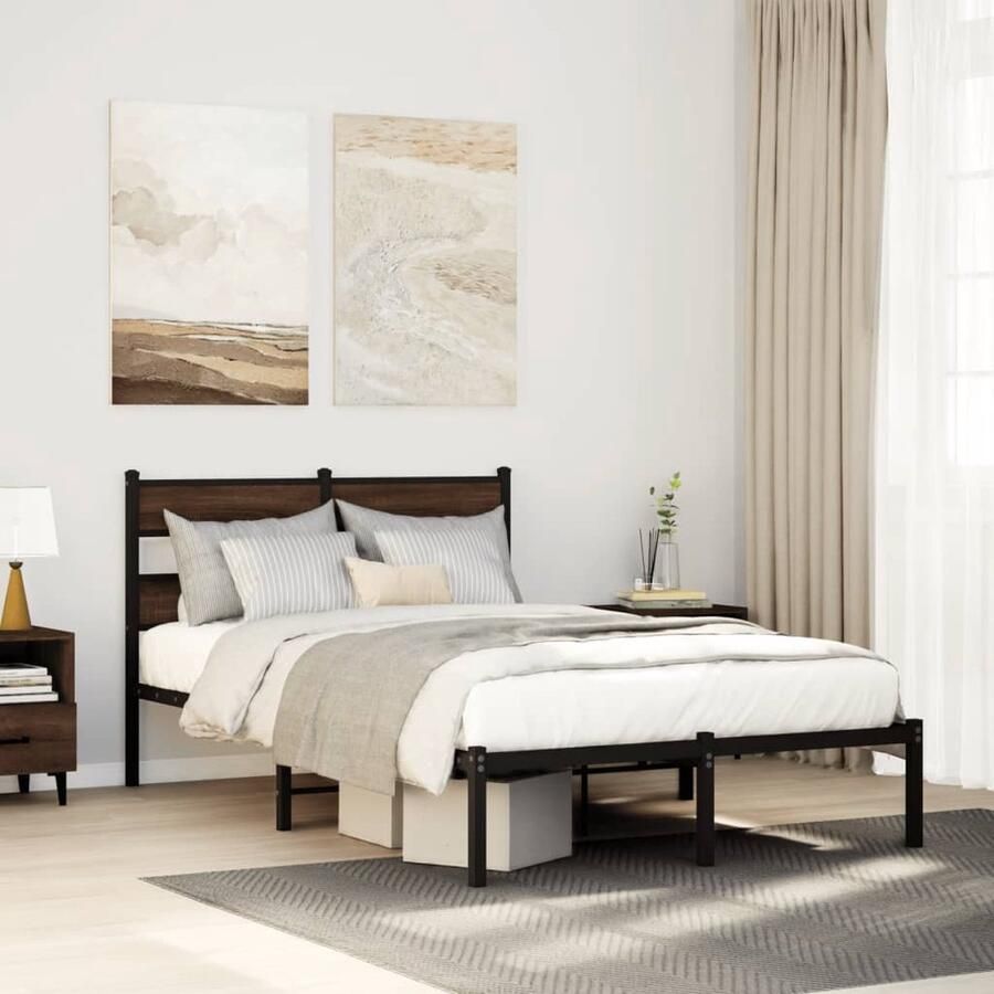 VidaXL Bedframe met hoofdbord zonder matras bruin eiken 120x200 cm - Foto 2