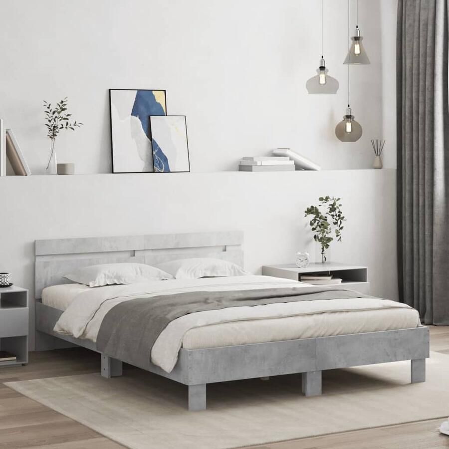 VidaXL -Bedframe-met-hoofdeinde-en-LED-betongrijs-150x200-cm - Foto 2