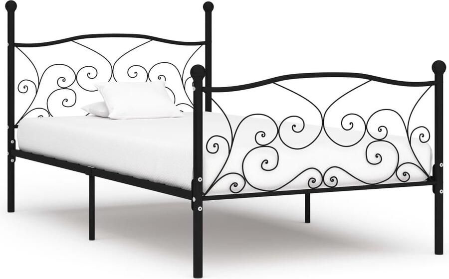 VidaXL Bedframe Zwart 100x200 cm Met Lattenbodem Metalen Bed Frame Tweepersoons Bed Zwarte Bed Slaapkamer Meubels Boxspring Bed Modern Bed Budget Bed Simpel Bed Easy Assembly Bed Stapelbare Bed - Foto 2