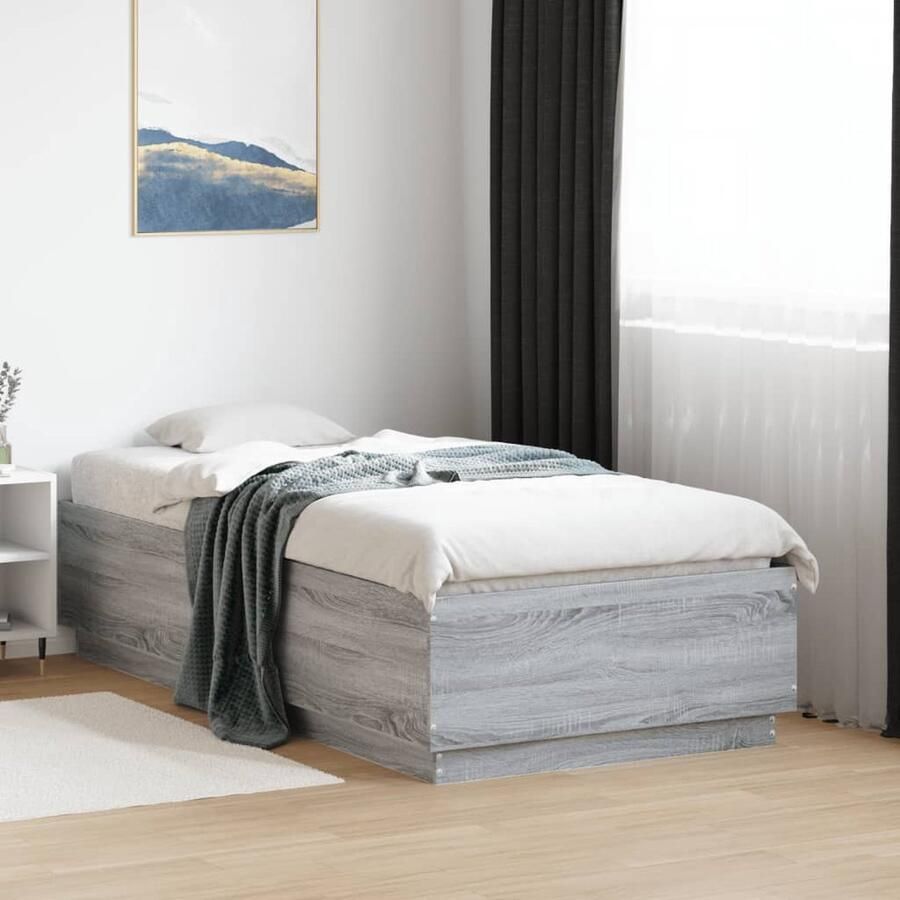 VidaXL -Bedframe-met-LED-verlichting-grijs-sonoma-eikenkleurig-90x190cm - Foto 2