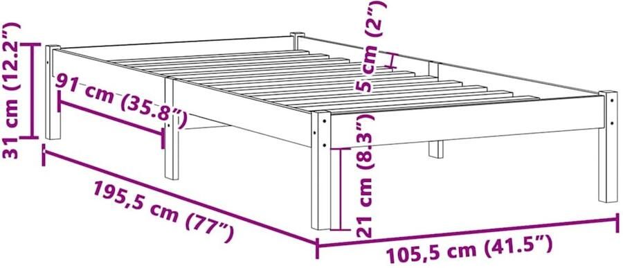 FIONERA Bedframe zonder matras massief grenenhout 100x190 cm twin
