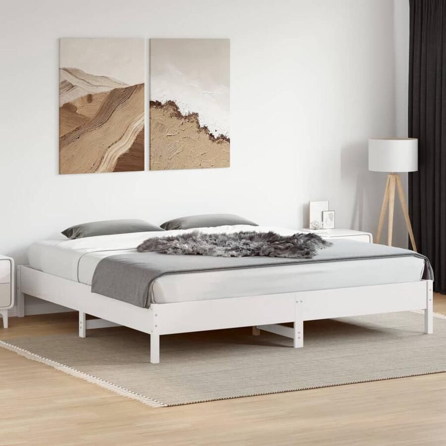 FIONERA Bedframe zonder matras massief grenenhout wit 200x200 cm