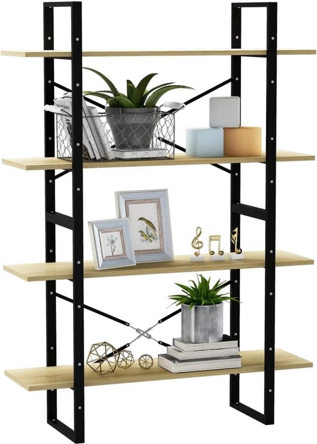 FIONERA Boekenkast 4 schappen 100x30x140 cm bewerkt hout sonoma eiken