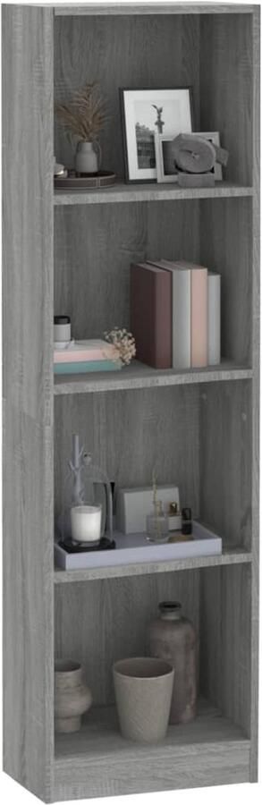 FIONERA Boekenkast 4 schappen 40x24x143 cm bewerkt hout grijs sonoma