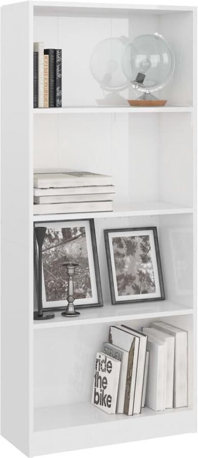 FIONERA Boekenkast 4 schappen 60x24x142 cm bewerkt hout hoogglans wit