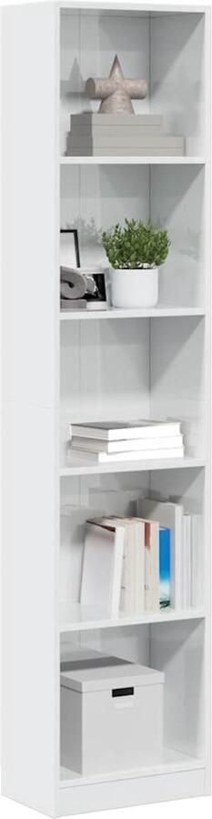 FIONERA Boekenkast 40x24x176 cm bewerkt hout hoogglans wit
