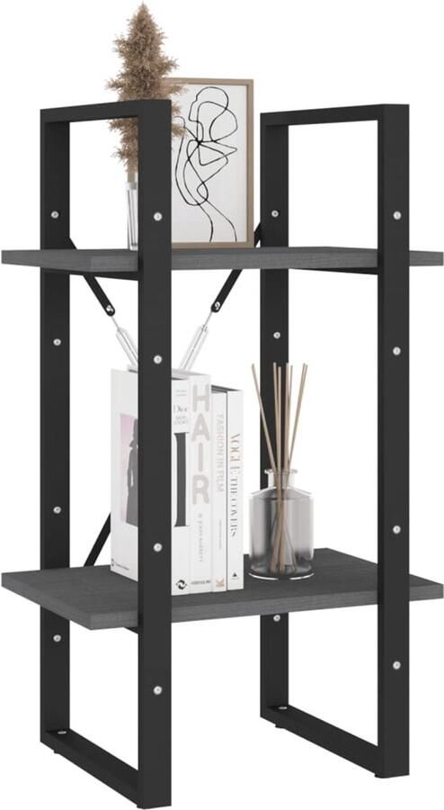 FIONERA Boekenkast met 2 schappen 40x30x70 cm massief grenenhout grijs