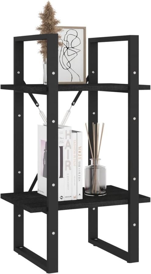 FIONERA Boekenkast met 2 schappen 40x30x70 cm massief grenenhout zwart