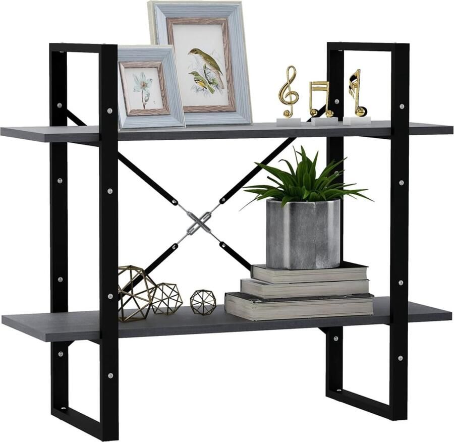 FIONERA Boekenkast met 2 schappen 80x30x70 cm massief grenenhout grijs