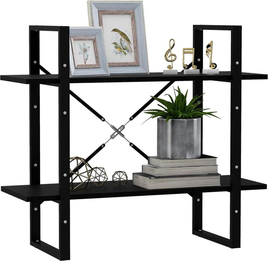 FIONERA Boekenkast met 2 schappen 80x30x70 cm massief grenenhout zwart