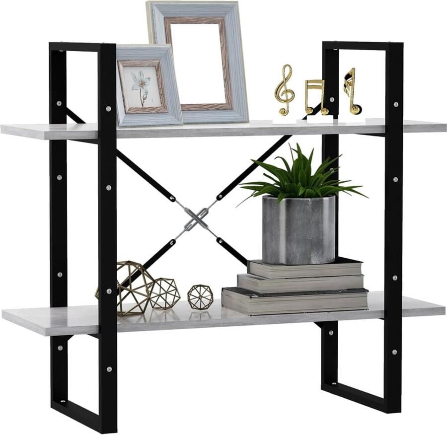 FIONERA Boekenkast met 2 schappen 80x30x70 cm spaanplaat betongrijs