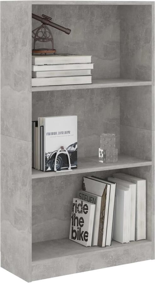 FIONERA Boekenkast met 3 schappen 60x24x109 cm bewerkt hout betongrijs
