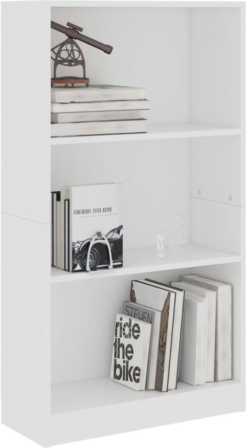 FIONERA Boekenkast met 3 schappen 60x24x109 cm bewerkt hout wit