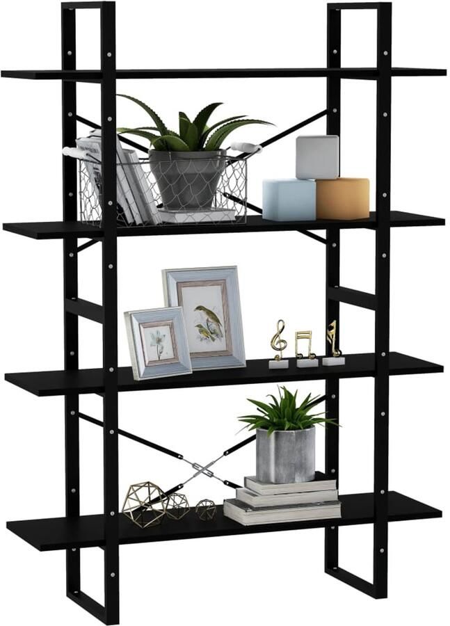 FIONERA Boekenkast met 4 schappen 100x30x140 cm grenenhout zwart