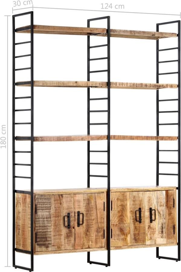 FIONERA Boekenkast met 4 schappen 124x30x180 cm ruw mangohout