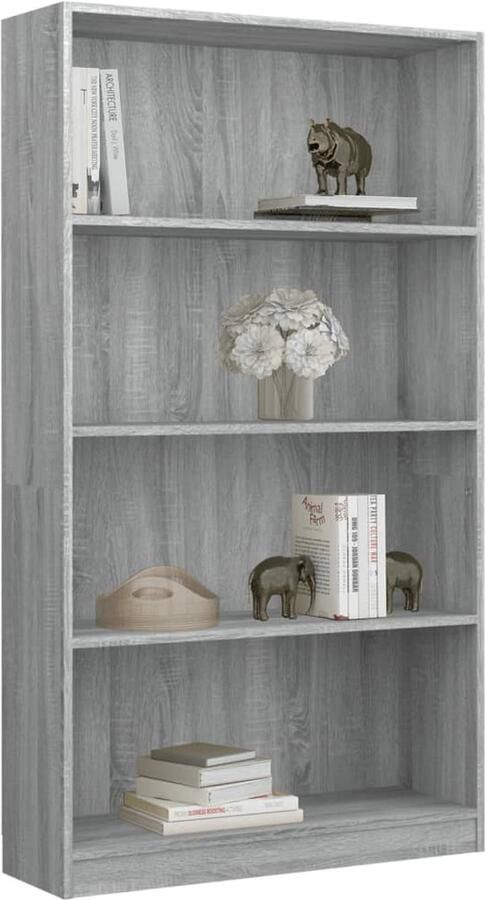 FIONERA Boekenkast met 4 schappen 80x24x142 cm bewerkt hout grijs
