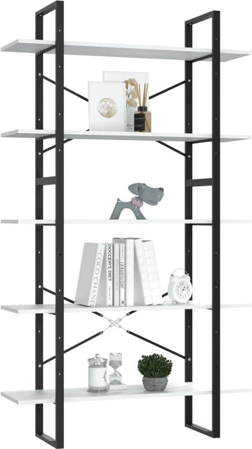 FIONERA Boekenkast met 5 schappen 100x30x175 cm bewerkt hout wit