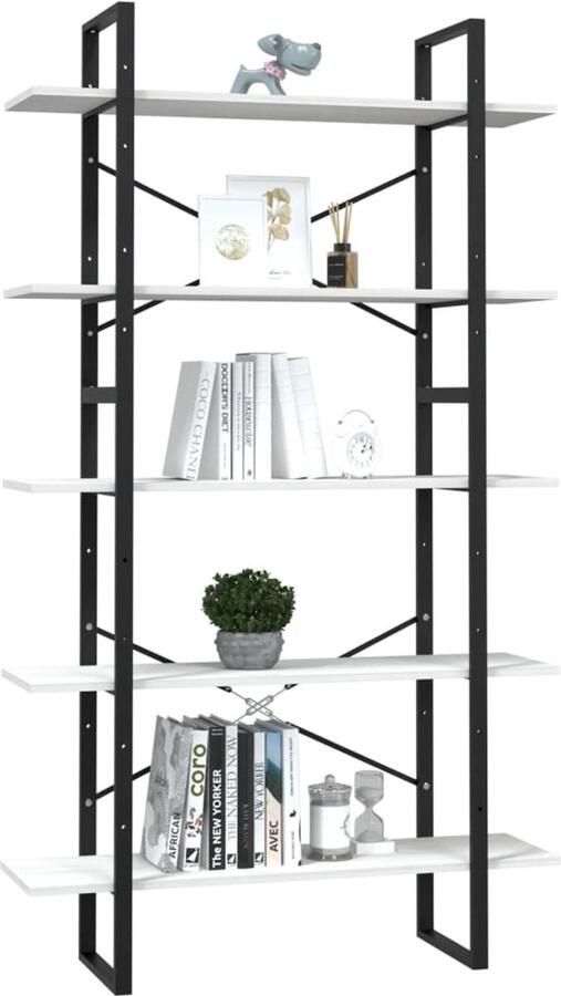 FIONERA Boekenkast met 5 schappen 100x30x175 cm grenenhout wit