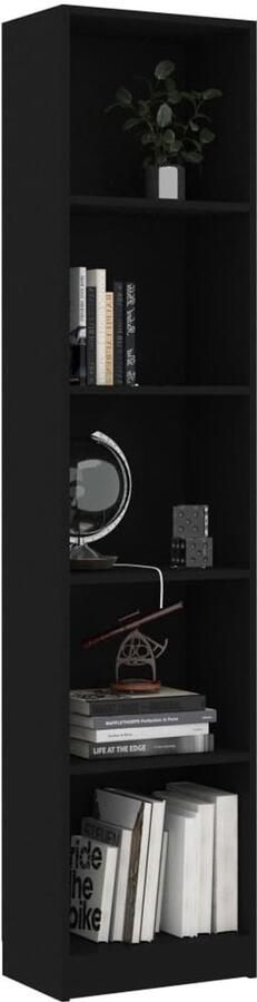 FIONERA Boekenkast met 5 schappen 40x24x175 cm bewerkt hout zwart
