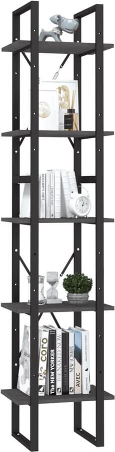 FIONERA Boekenkast met 5 schappen 40x30x175 cm massief grenenhout grijs