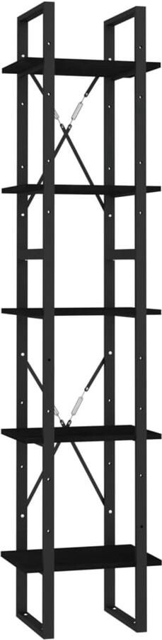 FIONERA Boekenkast met 5 schappen 40x30x175 cm massief grenenhout zwart