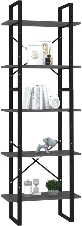 FIONERA Boekenkast met 5 schappen 60x30x175 cm bewerkt hout grijs