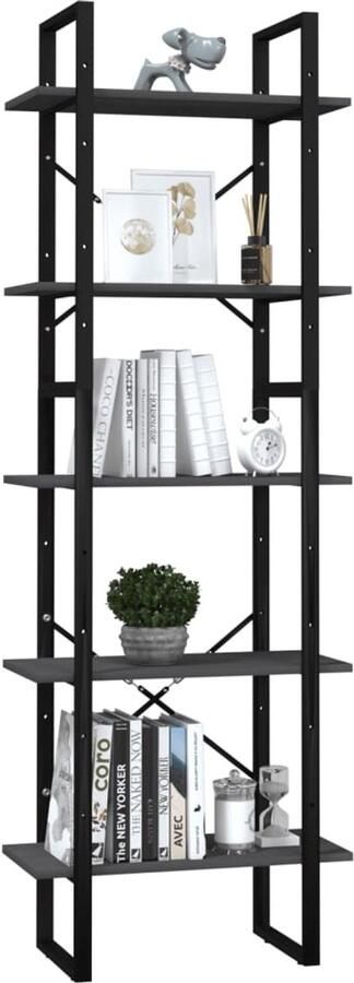 FIONERA Boekenkast met 5 schappen 60x30x175 cm massief grenenhout grijs