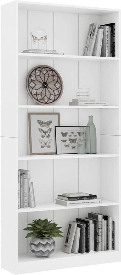 FIONERA Boekenkast met 5 schappen 80x24x175 cm bewerkt hout wit