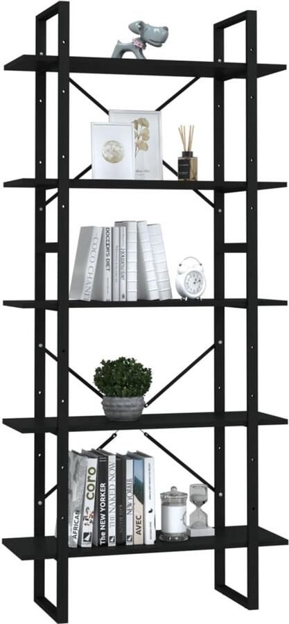 FIONERA Boekenkast met 5 schappen 80x30x175 cm bewerkt hout zwart