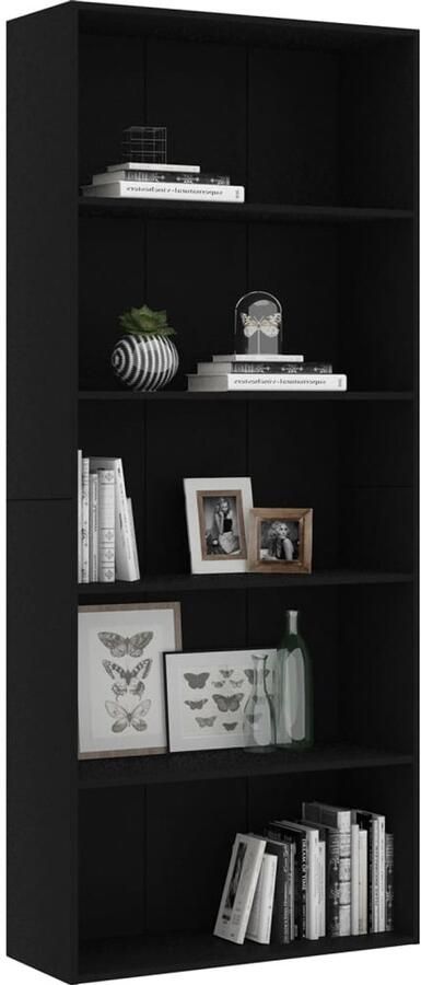 FIONERA Boekenkast met 5 schappen 80x30x189 cm bewerkt hout zwart